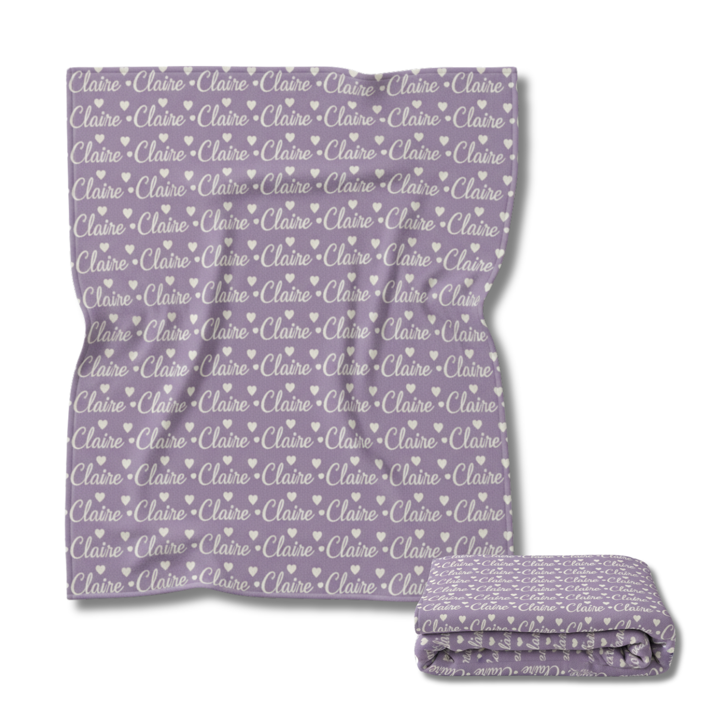 Lilac blanket with 'Claire' pattern on a white background