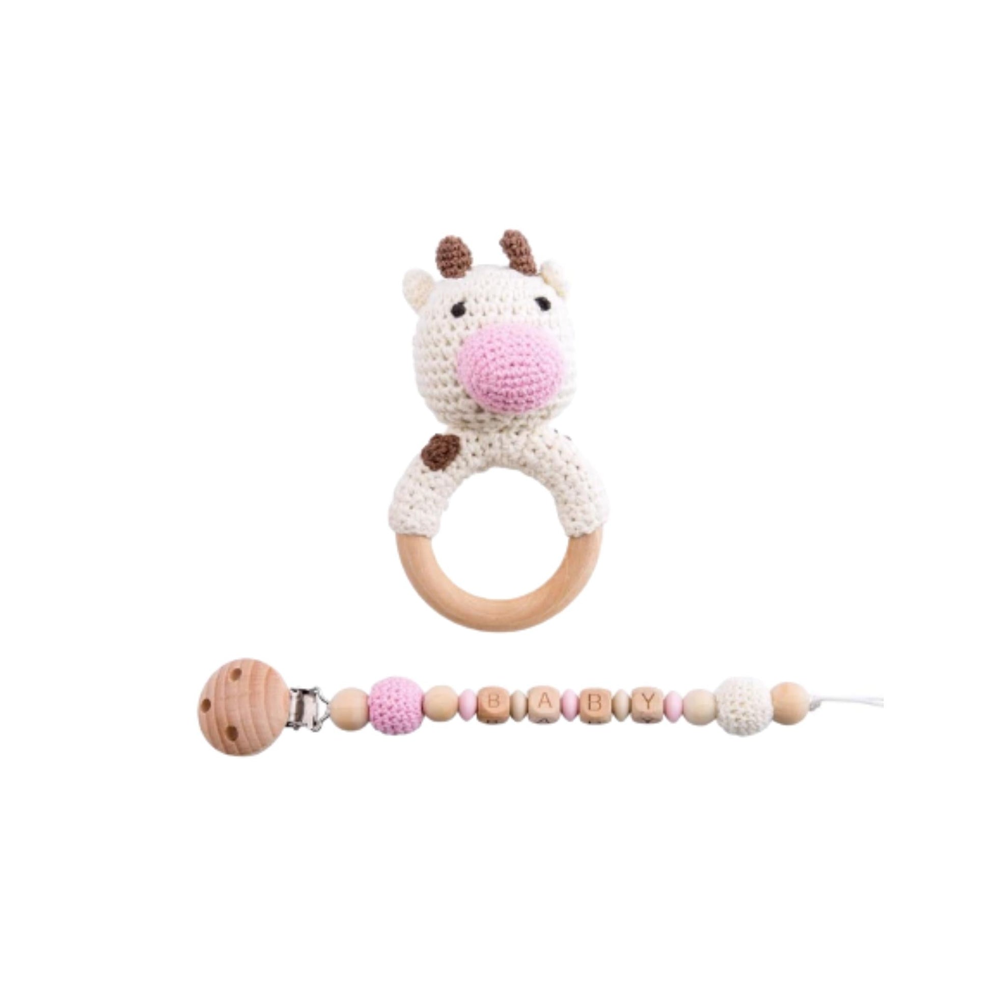 Personalized Baby Pacifer Clip with Crochet Rattle | Hunny Bubba Kids - Hunny Bubba Kids