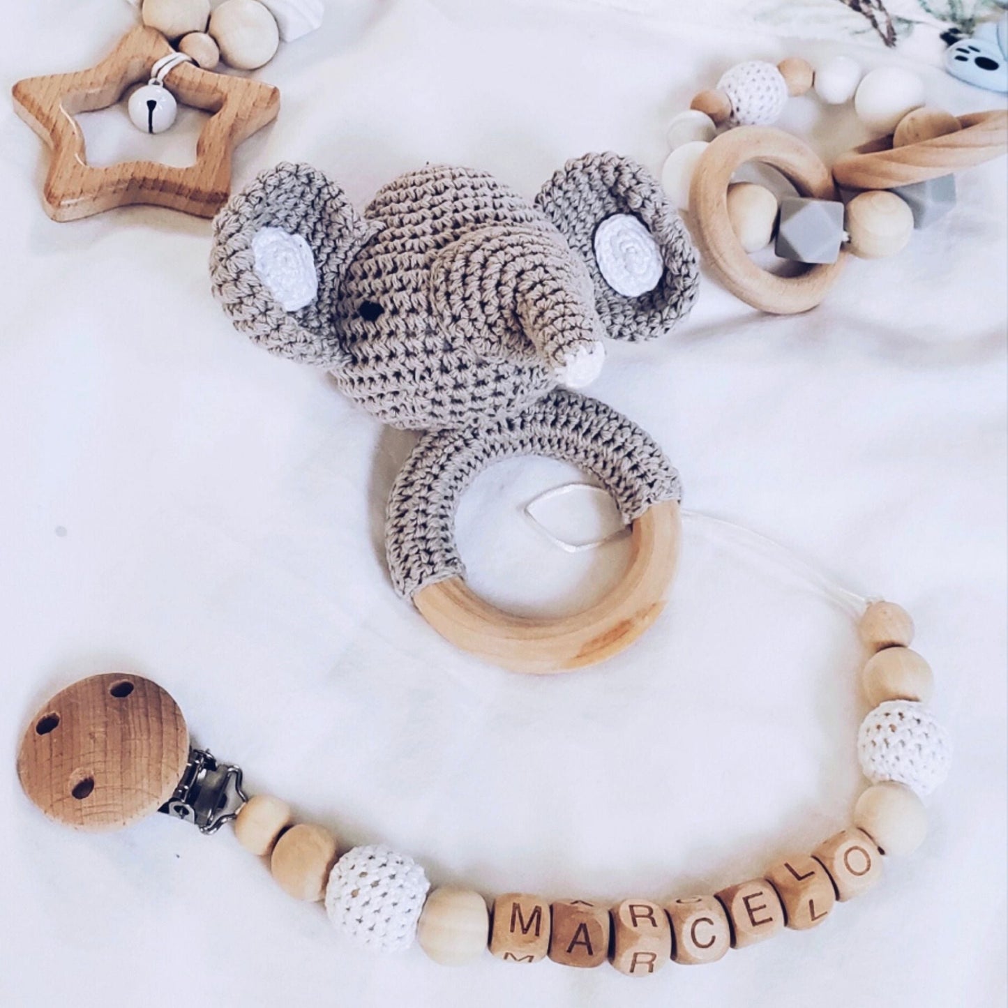 Personalized Baby Pacifer Clip with Crochet Rattle | Hunny Bubba Kids - Hunny Bubba Kids