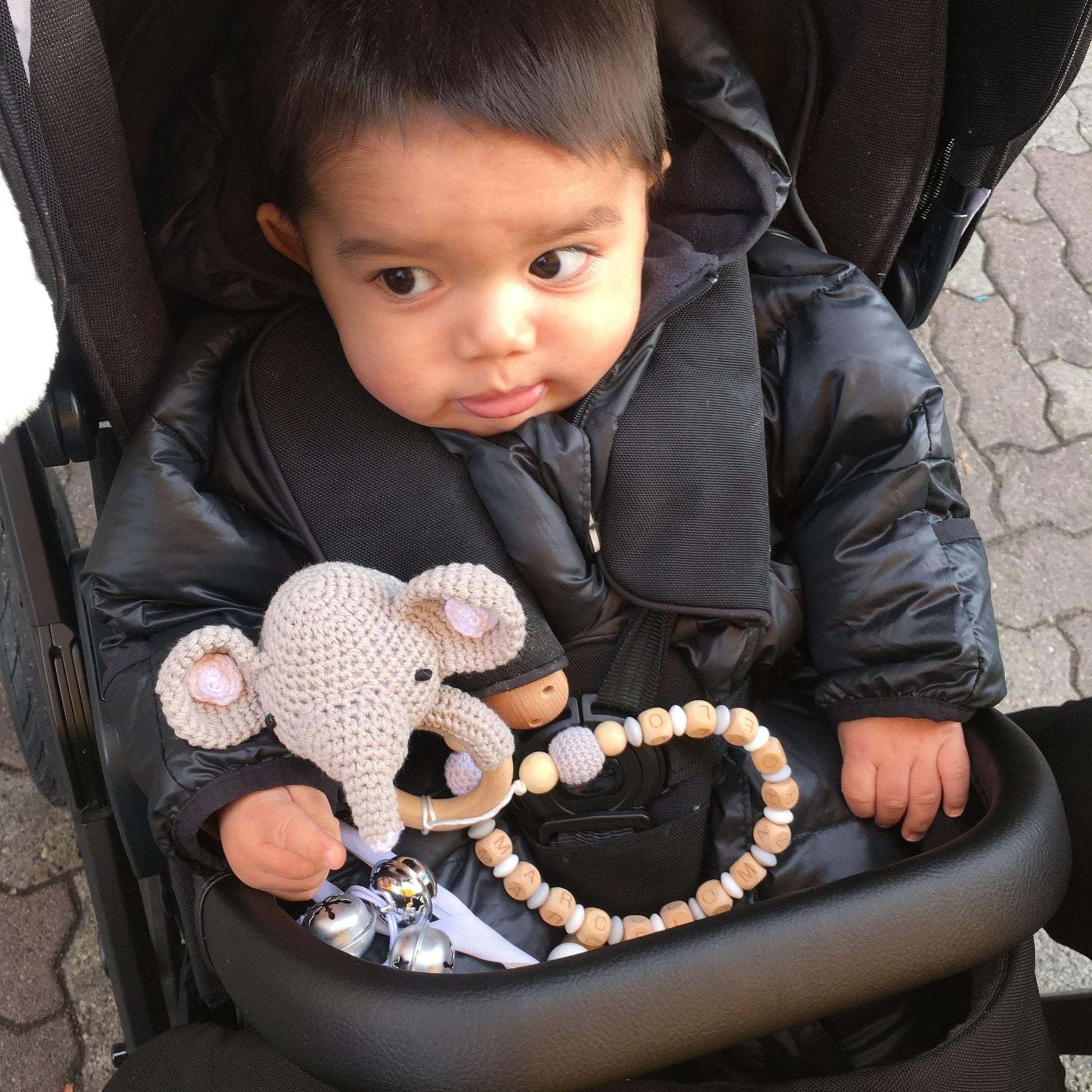 Personalized Baby Pacifer Clip with Crochet Rattle | Hunny Bubba Kids - Hunny Bubba Kids