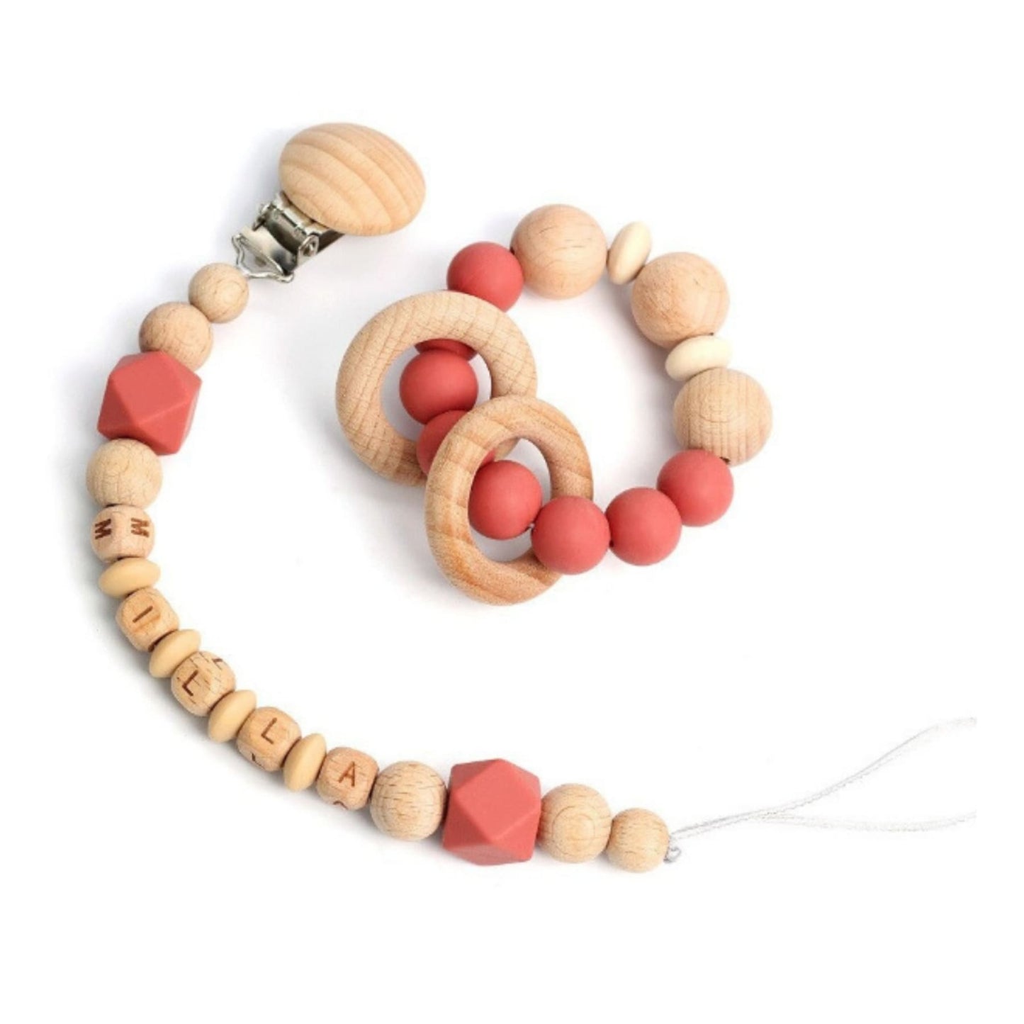 Wooden Pacifier Clip and Rattle Set | Hunny Bubba Kids - Hunny Bubba Kids