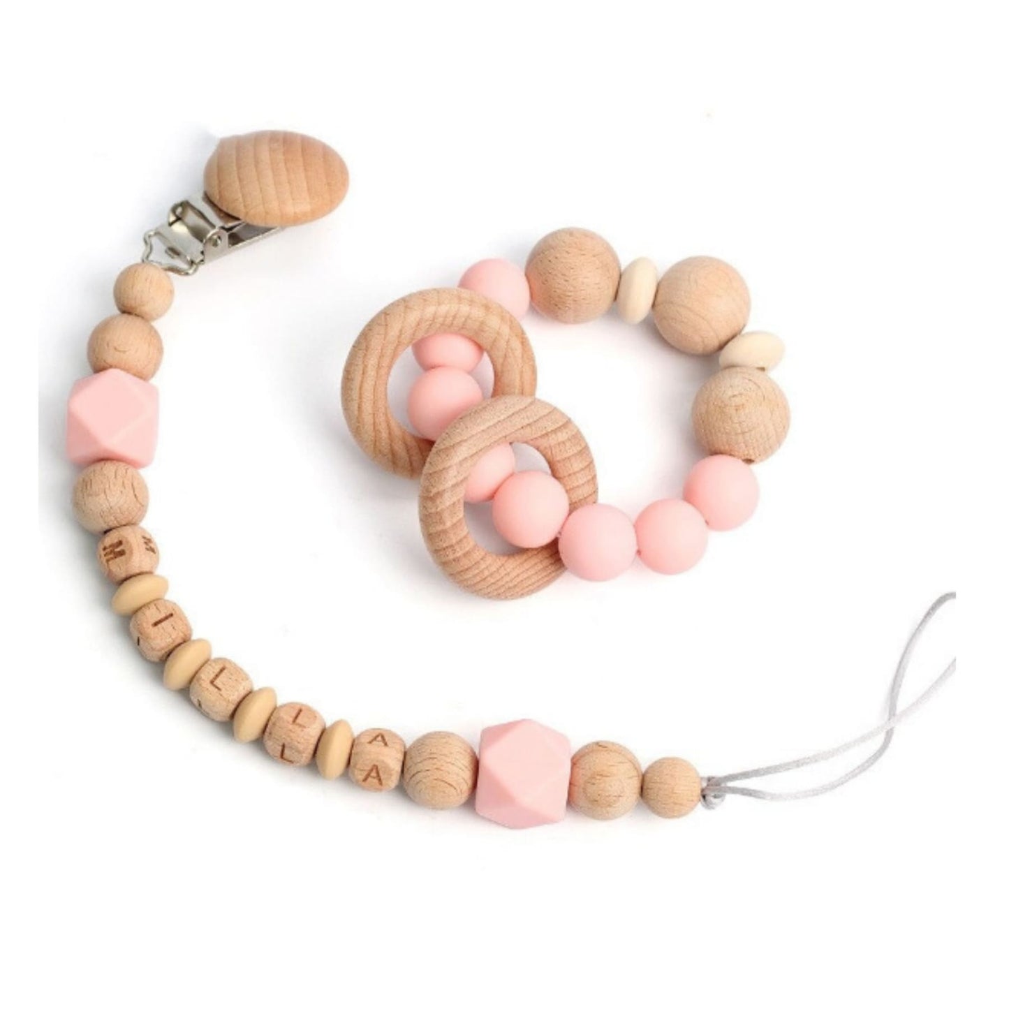 Wooden Pacifier Clip and Rattle Set | Hunny Bubba Kids - Hunny Bubba Kids