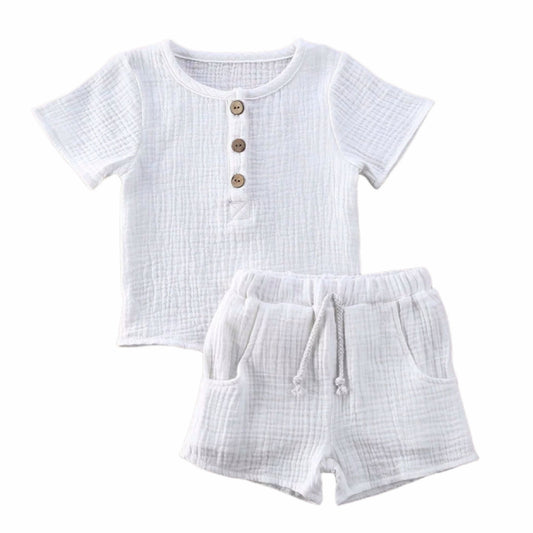 white summer set for babies and toddlers, two piece set with shirt and shorts, cotton | Hunny Bubba Kids