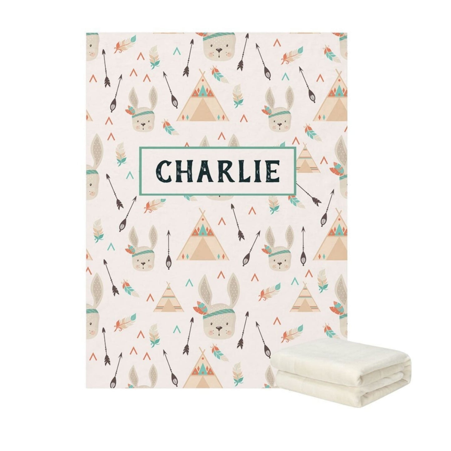Rabbit themed Personalized Baby Fleece Blankets with baby's name Charlie