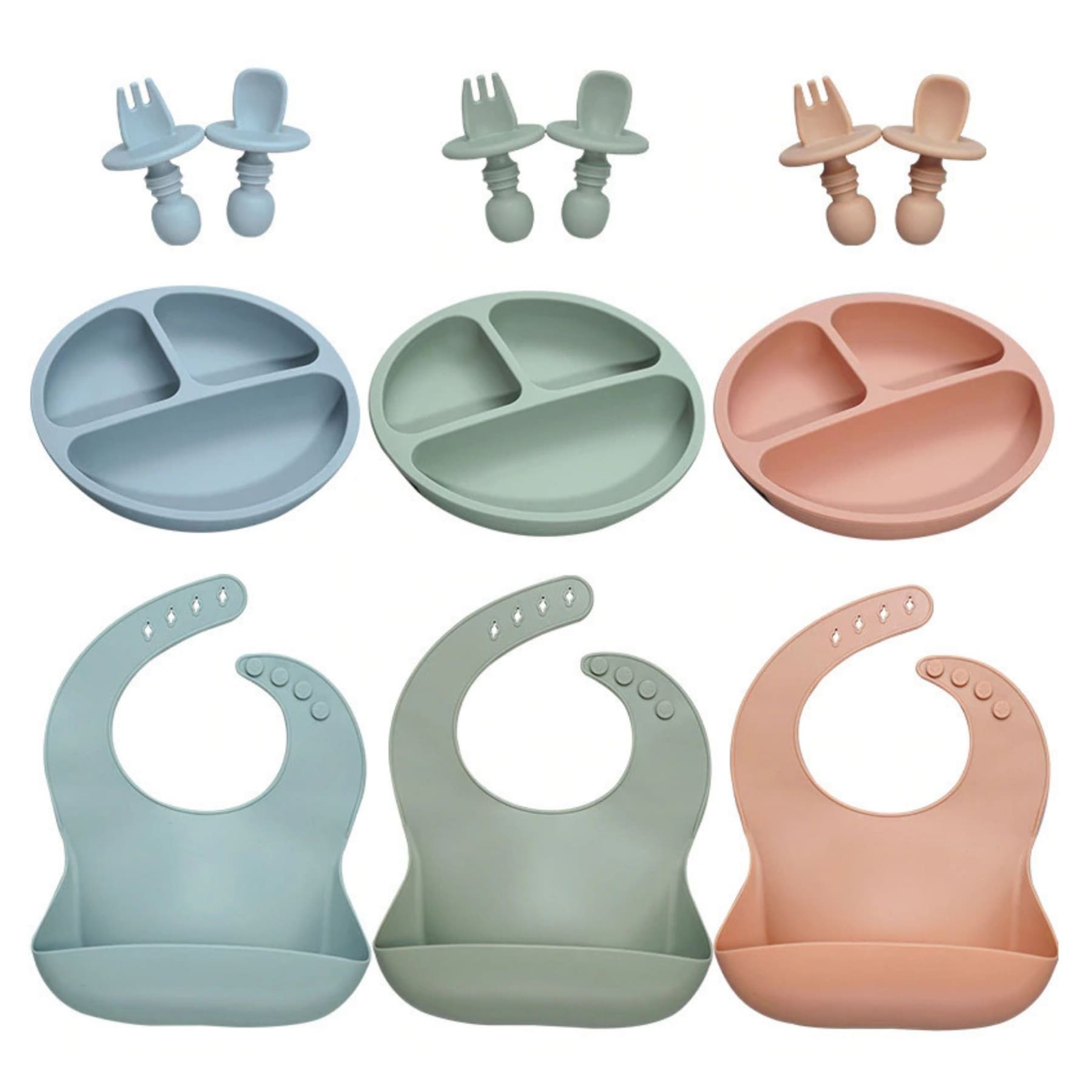 Silicone Baby Table Dining Set - Bib Plate and Utensils - 