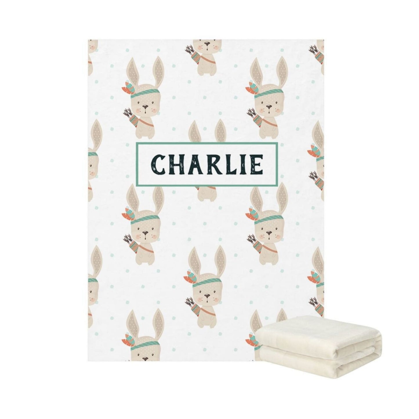 rabbit themed Personalized Baby Fleece Blanket with baby's name on it