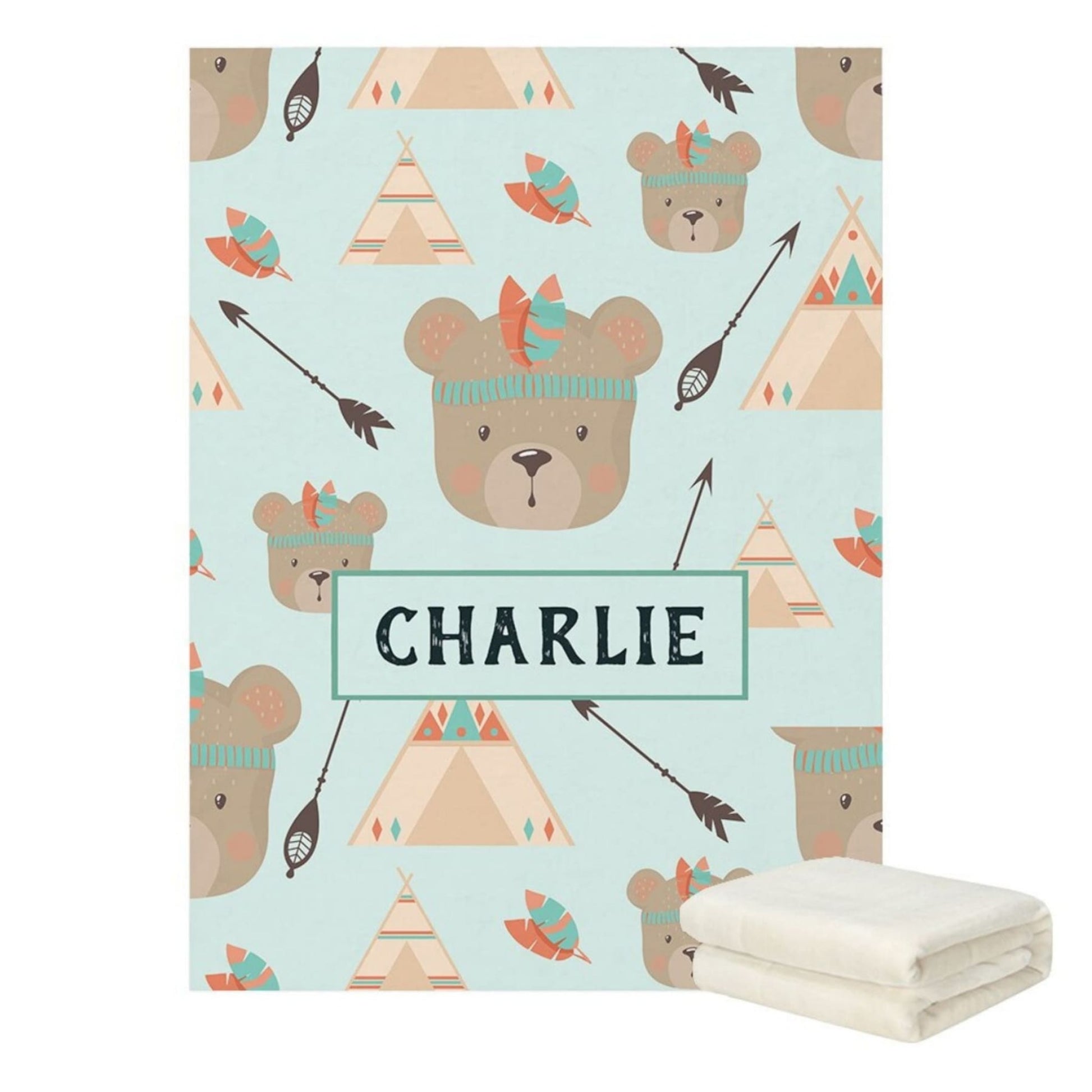 Bubba Personalized Baby Fleece Blankets bear themed with the baby's name Charlie on it