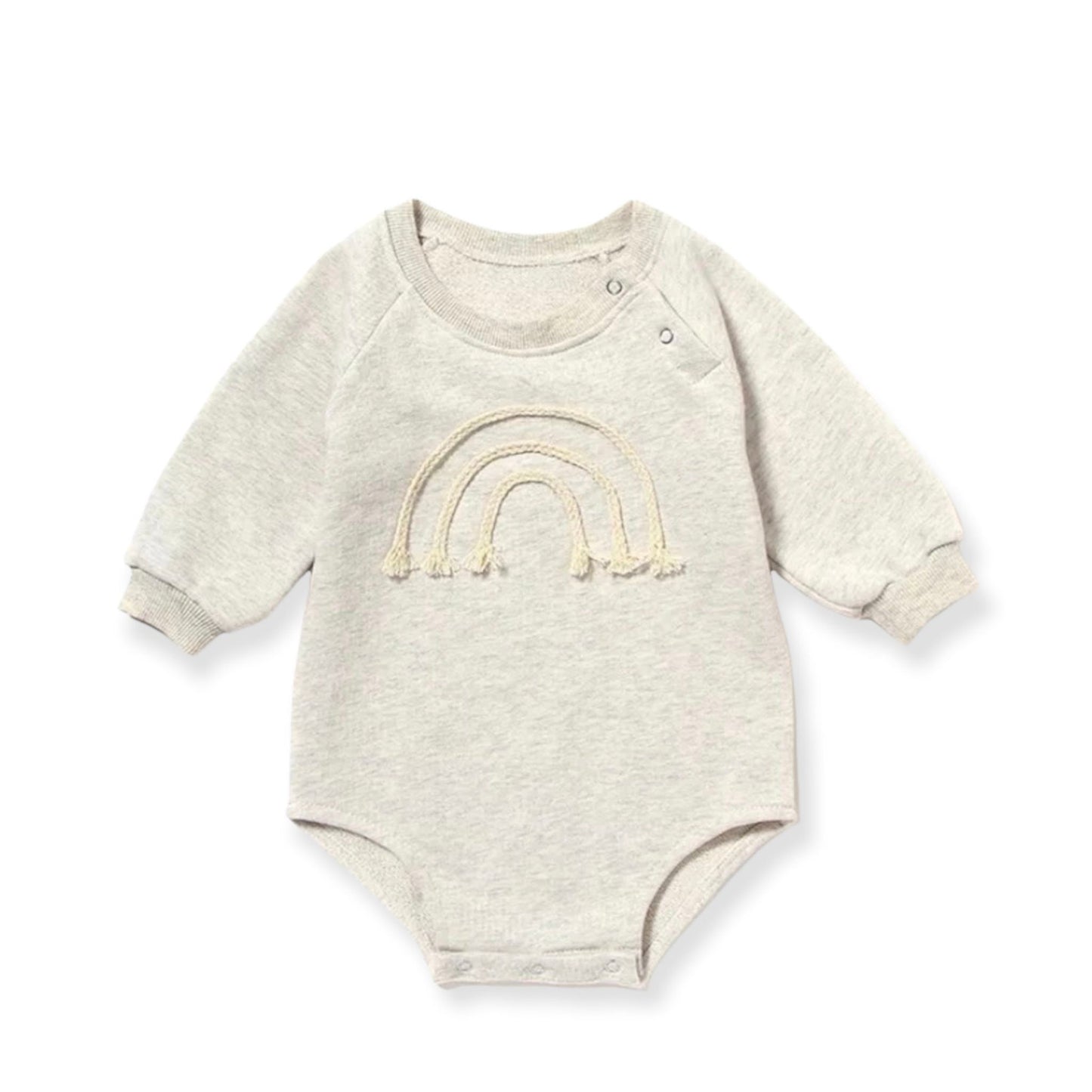 Beige newborn and baby onesie with rainbow on chest - hunny bubba kids