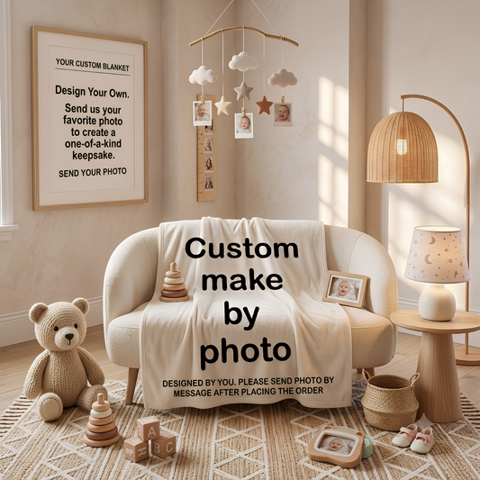 Cream personalized fleece baby blanket display for a Christmas gift guide