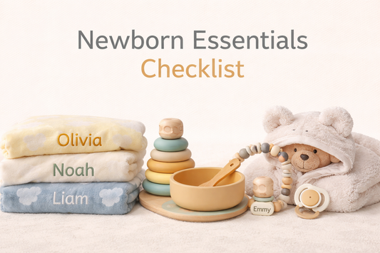 cover image showing many baby products for blog about newborn essentials a checklist