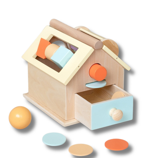 4 in 1 wooden Montessori Toy House from the left side