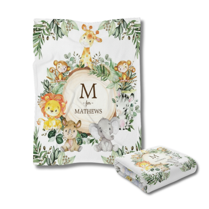 Safari Animals Personalized Baby Blanket