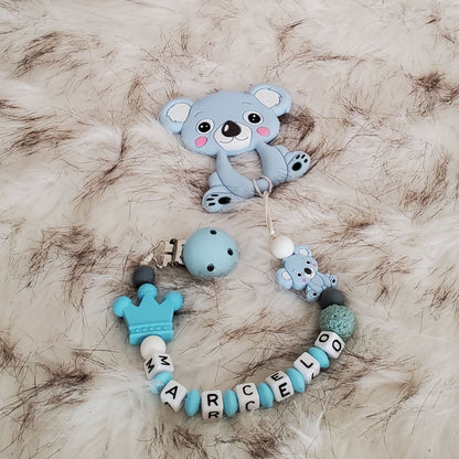 Silicone Personalized Pacifier Clip & koala Teether - Hunny Bubba Kids