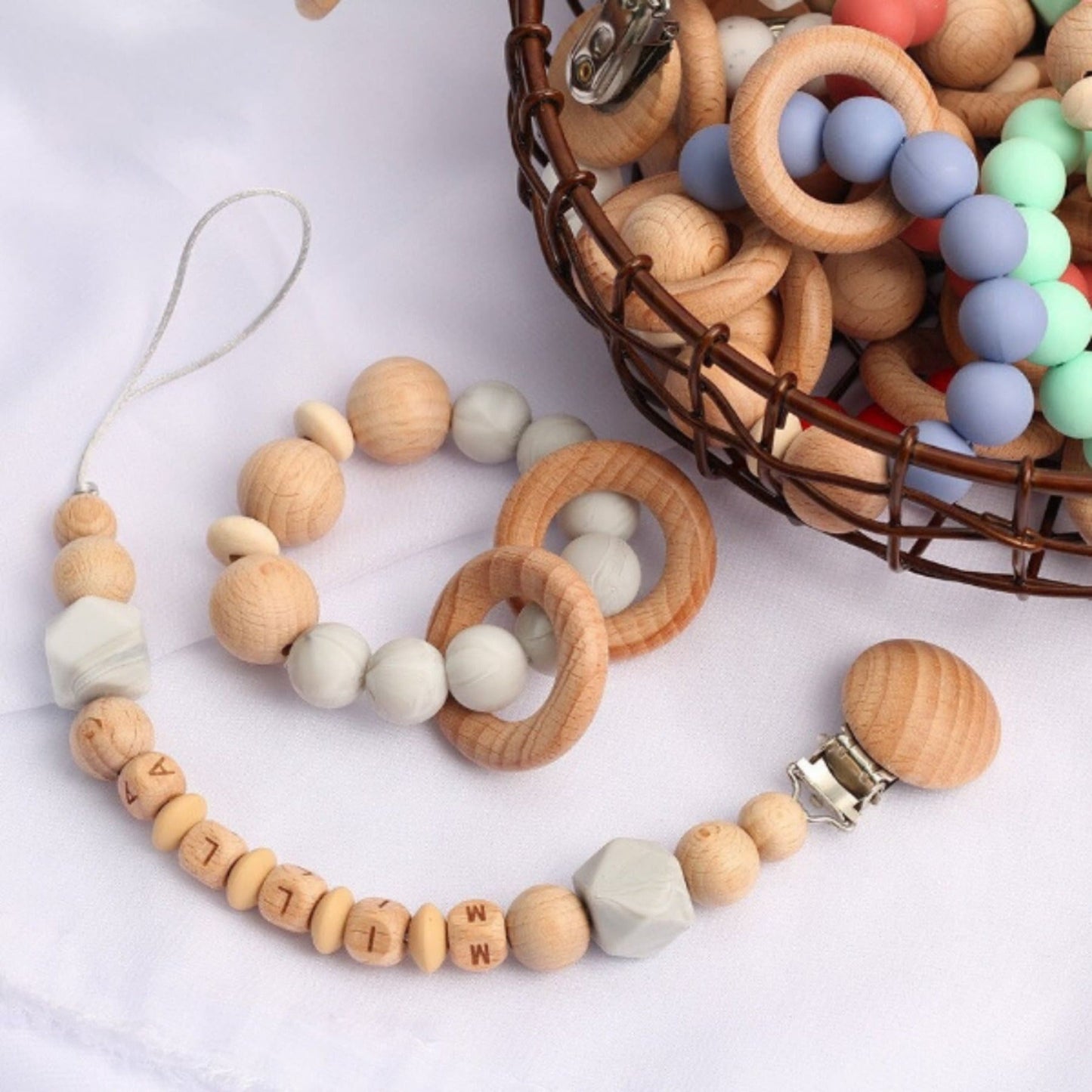 Wooden Pacifier Clip and Rattle Set | Hunny Bubba Kids - Hunny Bubba Kids