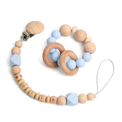 Wooden Pacifier Clip and Rattle Set | Hunny Bubba Kids - Hunny Bubba Kids