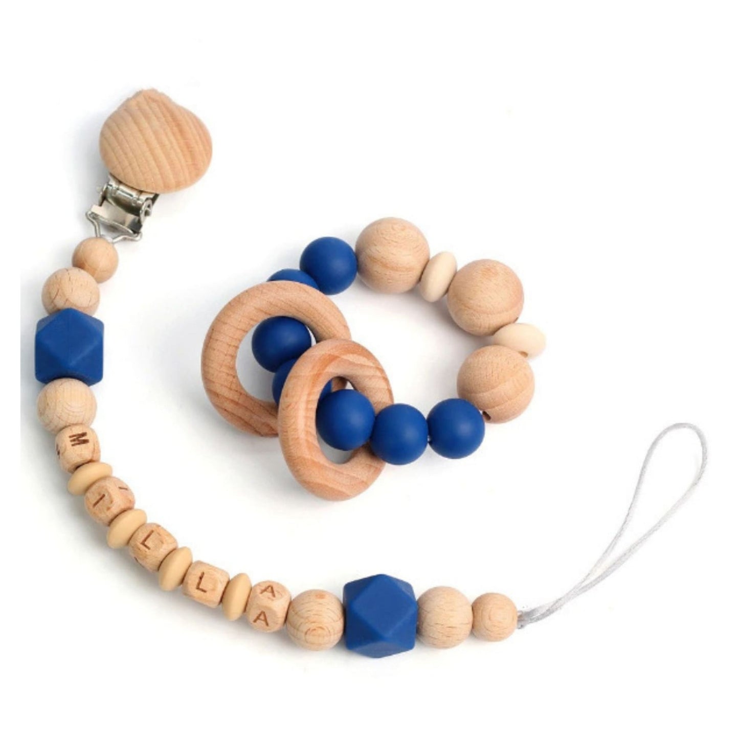 Wooden Pacifier Clip and Rattle Set | Hunny Bubba Kids - Hunny Bubba Kids