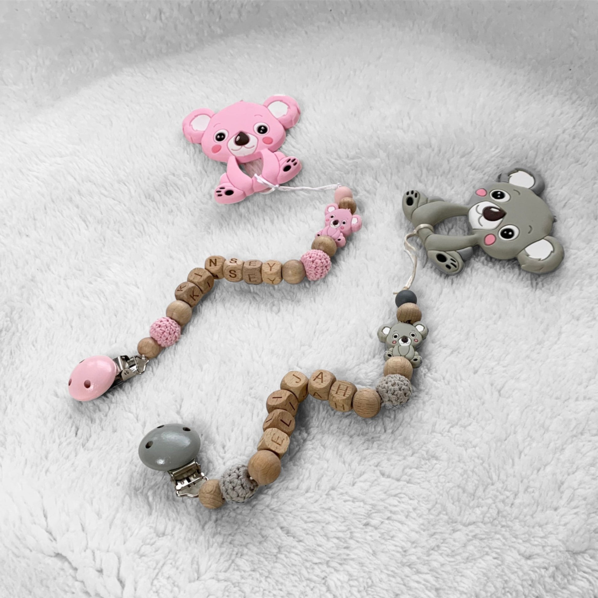 Wooden Personalized Pacifier Clip Set - Hunny Bubba Kids