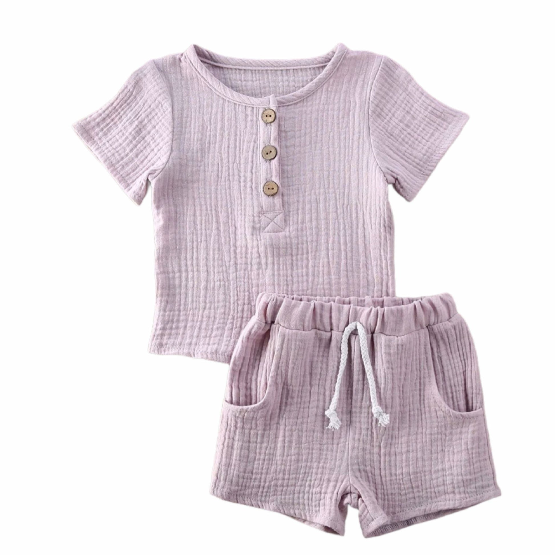 pink summer set for babies and toddlers and girls, two piece set with shirt and shorts, cotton | Hunny Bubba Kids
