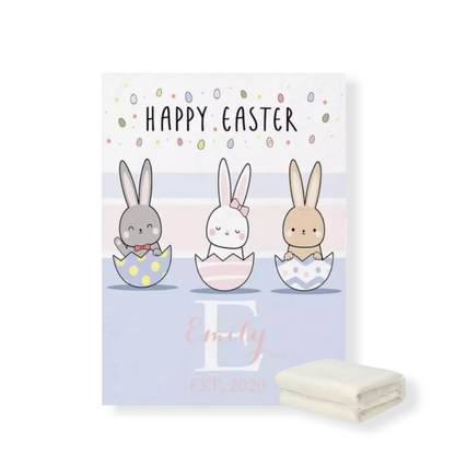 PERSONALIZED  HAPPY EASTER  BUNNIES BLANKET- HUNNY BUBBA KIDS