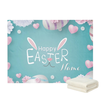 PERSONALIZED  HAPPY EASTER  HEARTS BLANKET- HUNNY BUBBA KIDS