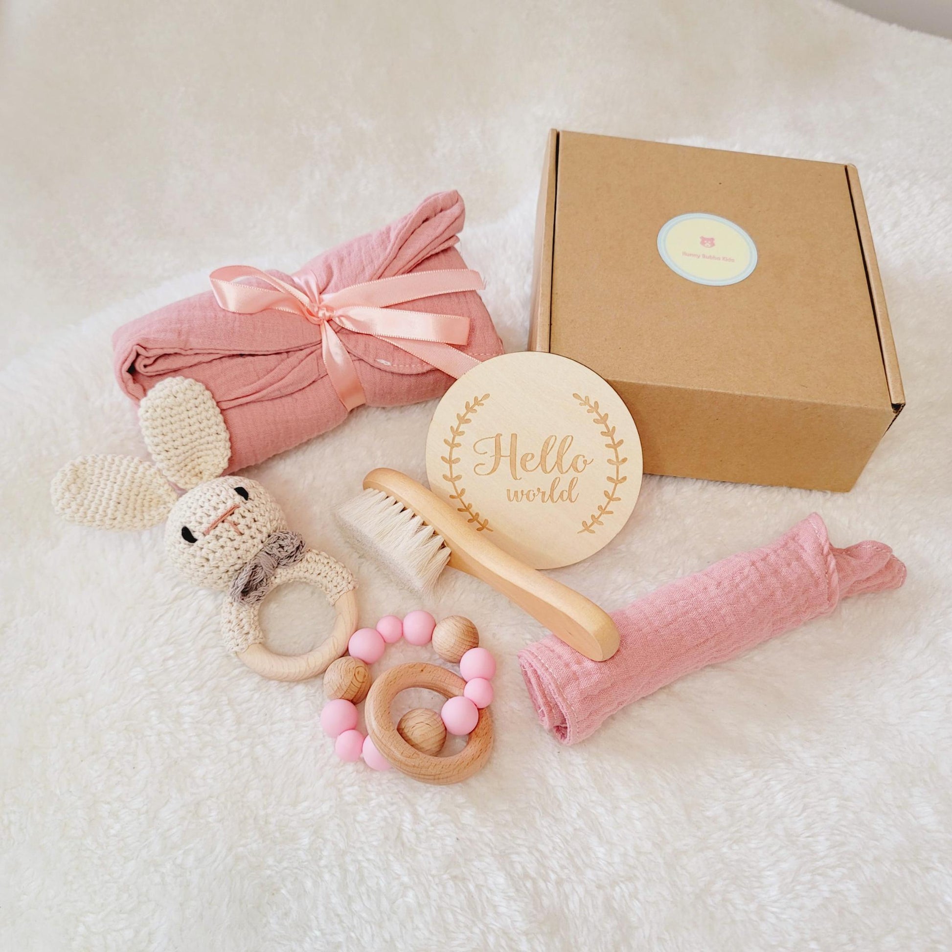 cute bunny newborn gift set for bath time and welcoming for babies, toddlers , kids- hunny bubba kids