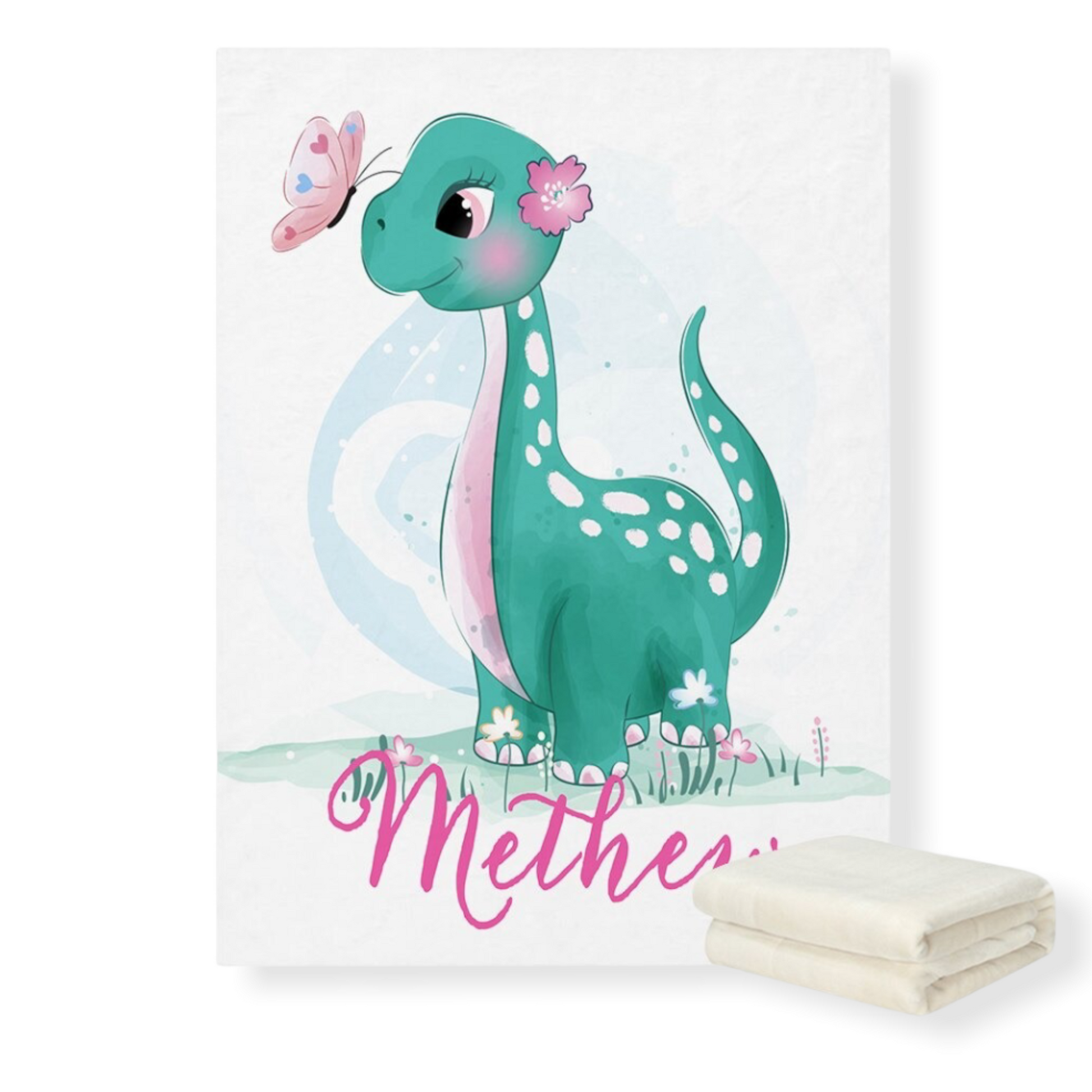 Baby girl dinosaur themed personalized baby fleece blanket with baby's name | hunny bubba kids