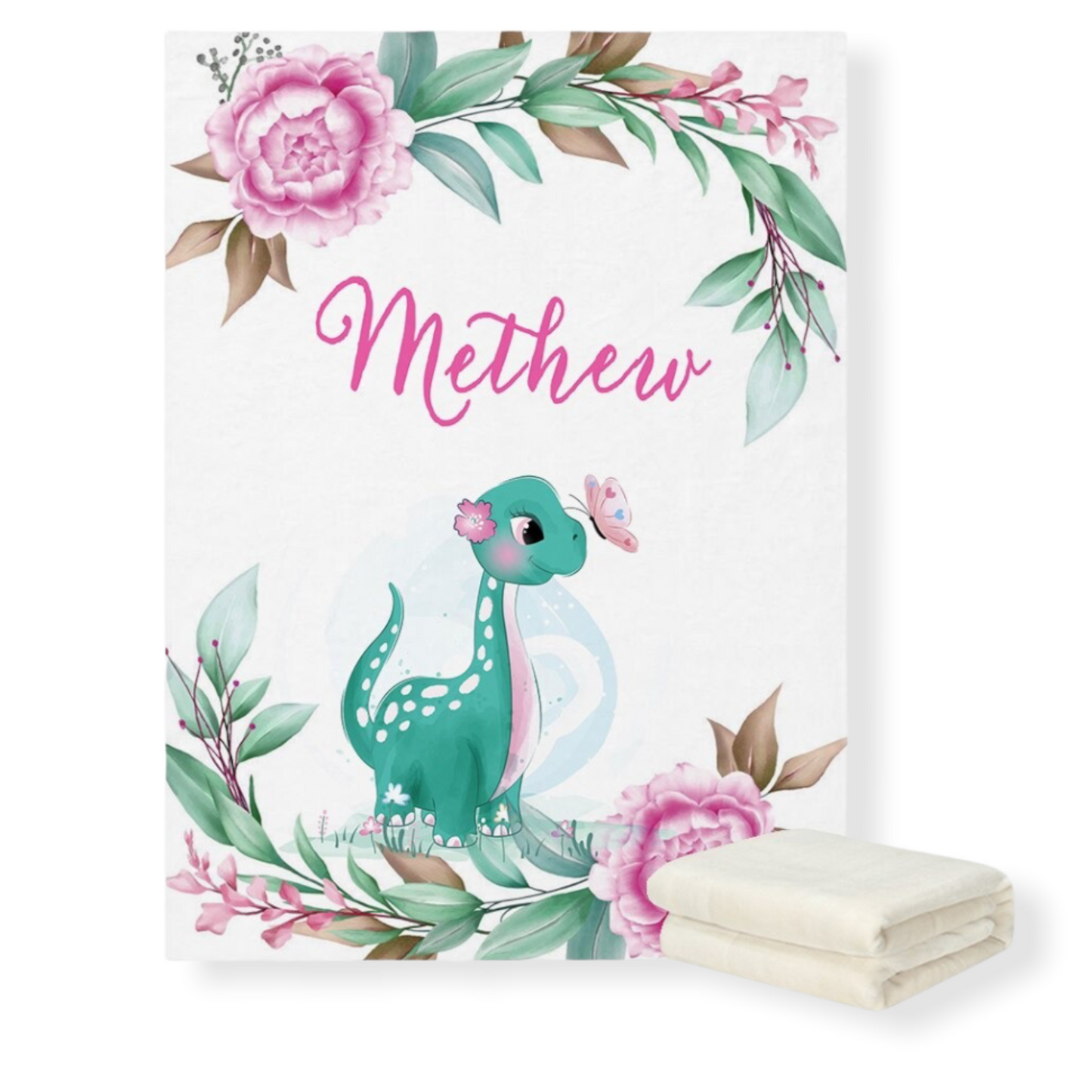 cute personalized baby blanket for girl with dinosaur graphic | hunny bubba kids