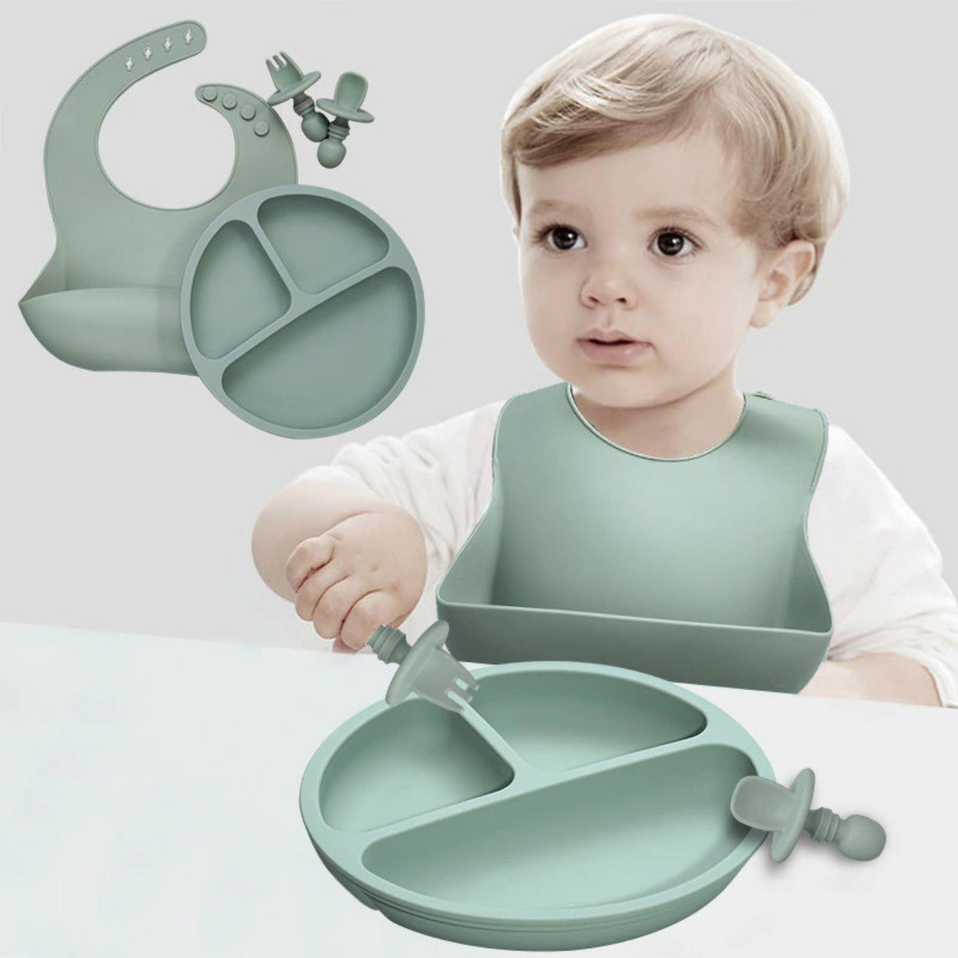 Silicone Baby Table Dining Set - Bib, Plate and Utensils-Baby tableware and Dining-Hunny Bubba Kids