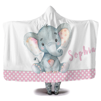 wearable personalized hooded blanket with baby's name in elephant design - hunny bubba kids