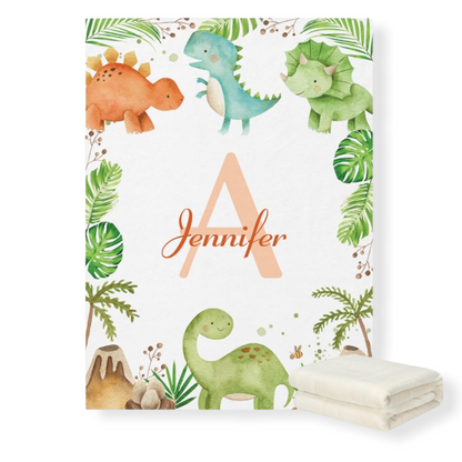 Dinosaur themed blanket with baby's name | hunny bubba kids 
