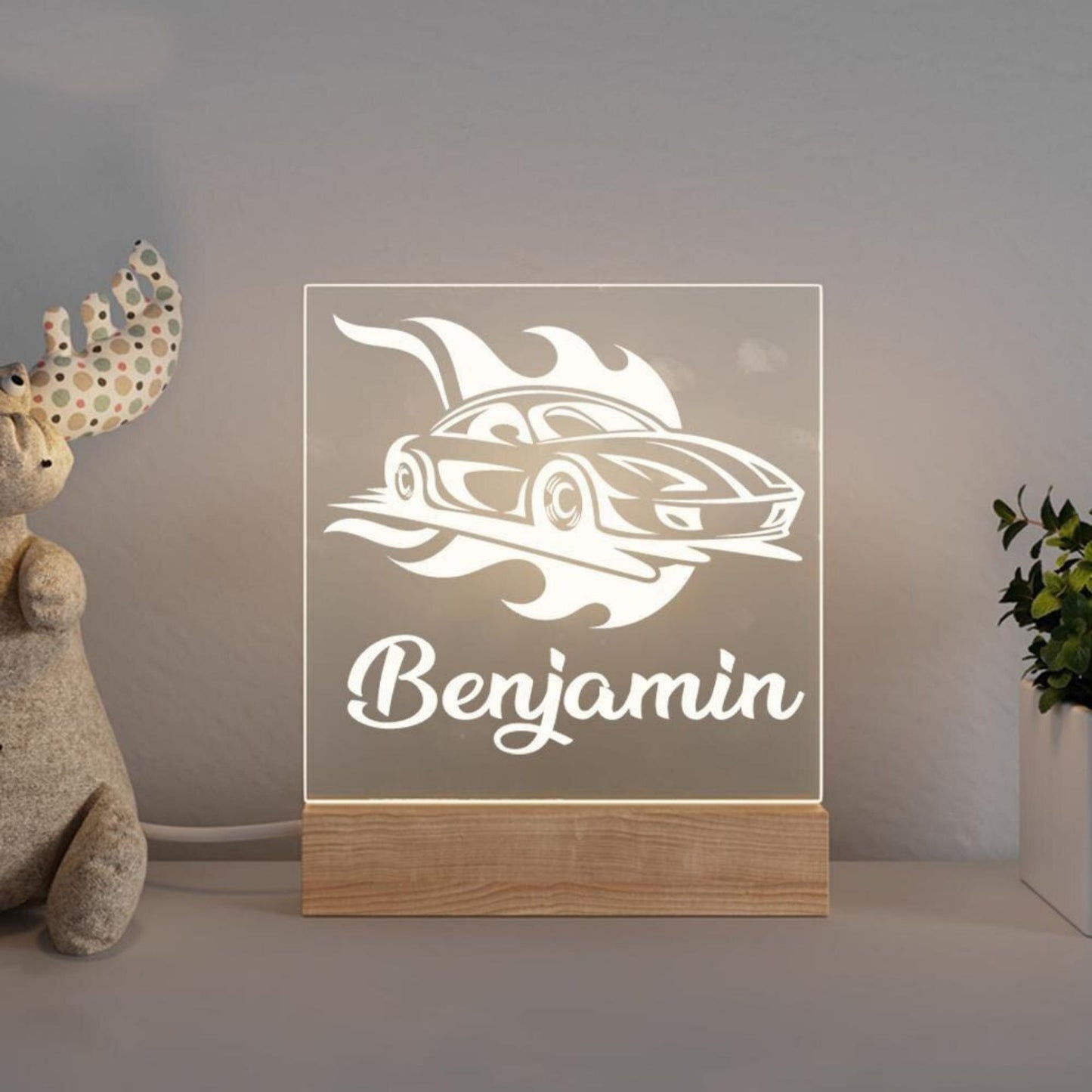 Personalized night light for kids nursery | cars night light with name | Hunny Bubba Kids