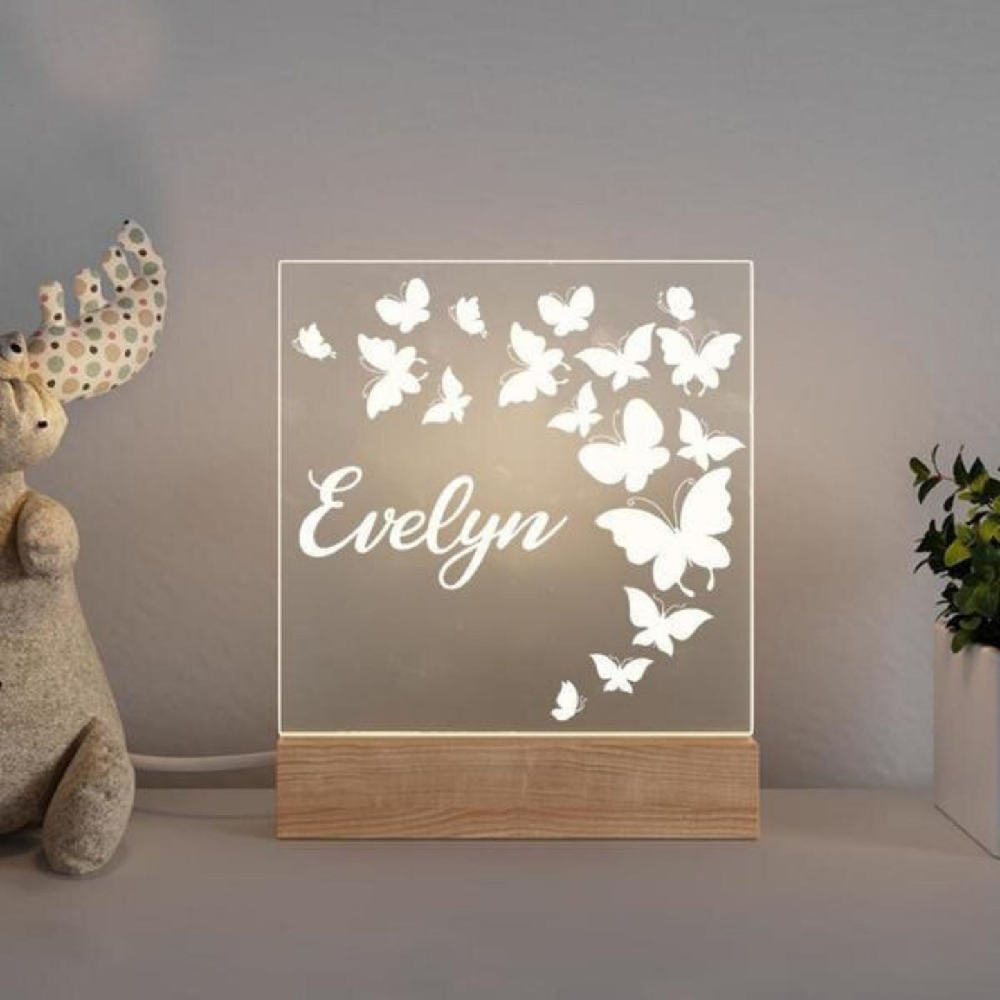 customizable night light for kids with name | butterflies personalized night light | Hunny Bubba Kids