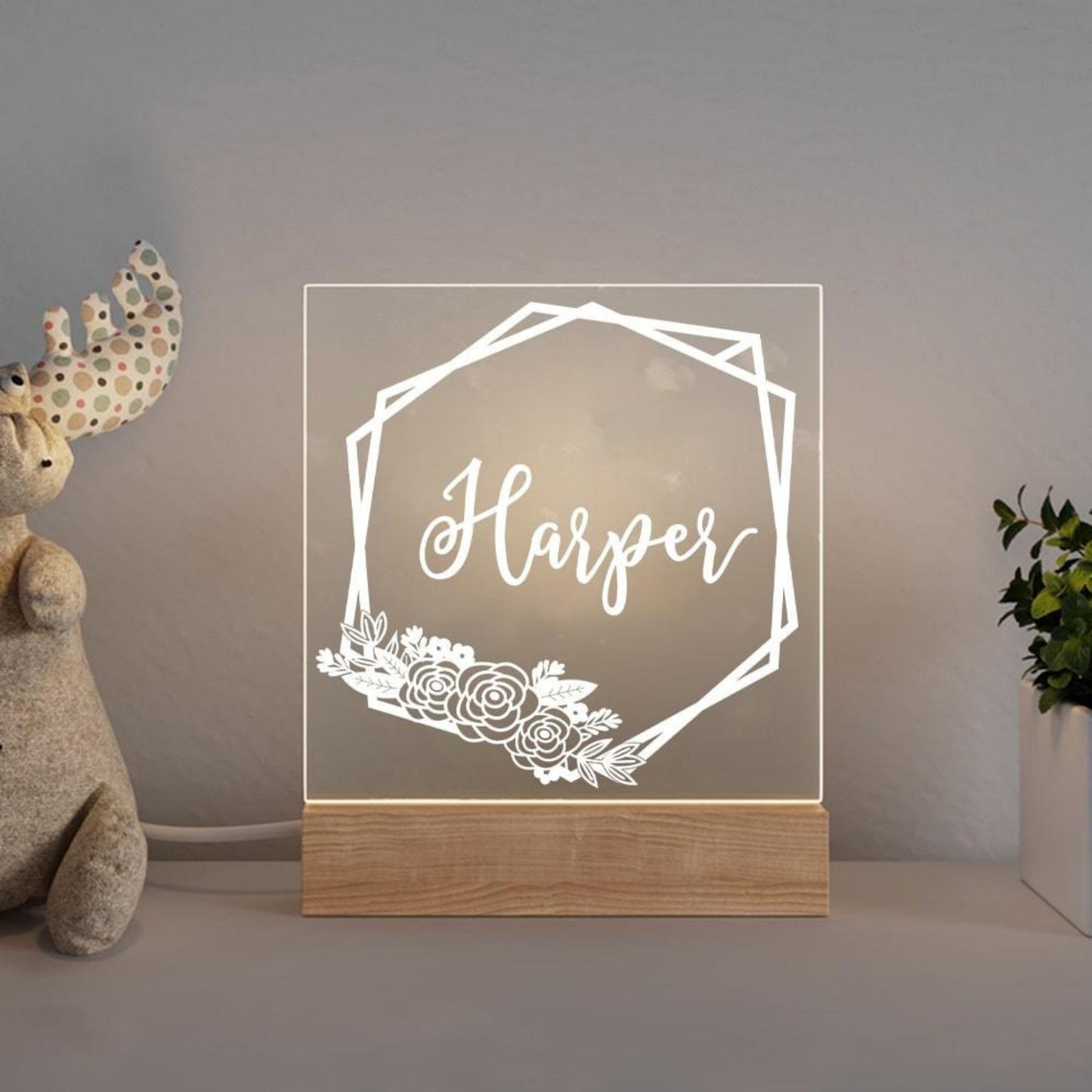 Personalized night light for kids nursery | Flowers night light with name | Hunny Bubba Kids