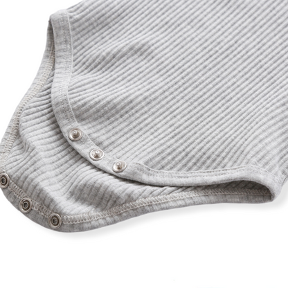 grey baby romper details- Hunny Bubba Kids