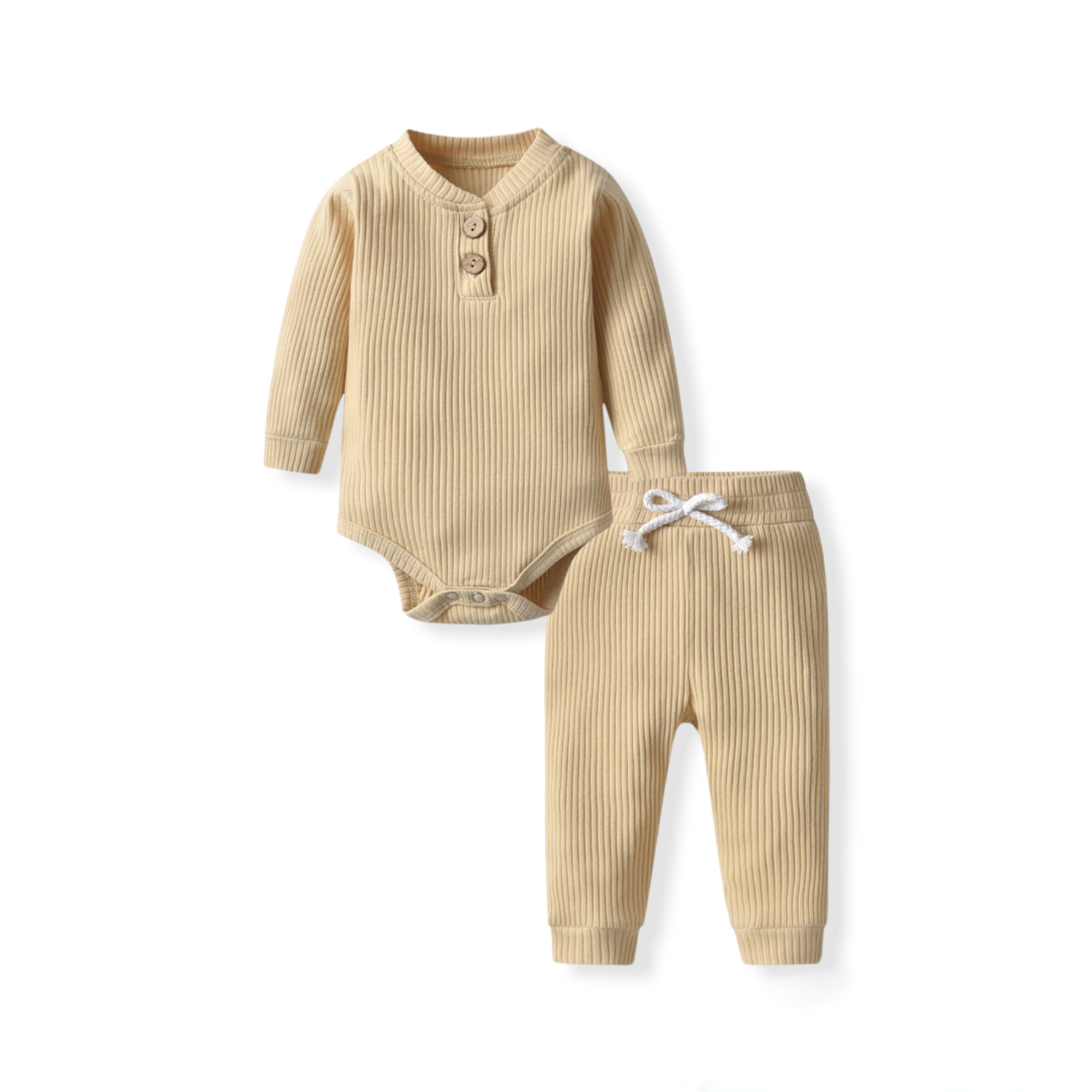 beige baby track suit with romper or onesie and pants- Hunny Bubba Kids
