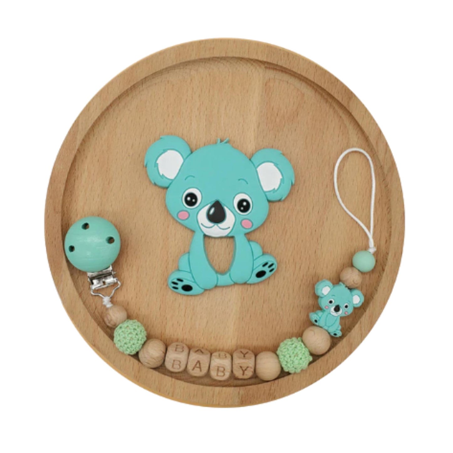 Wooden Personalized Pacifier Clip with Koala Teether-Pacifier clips-Hunny Bubba Kids