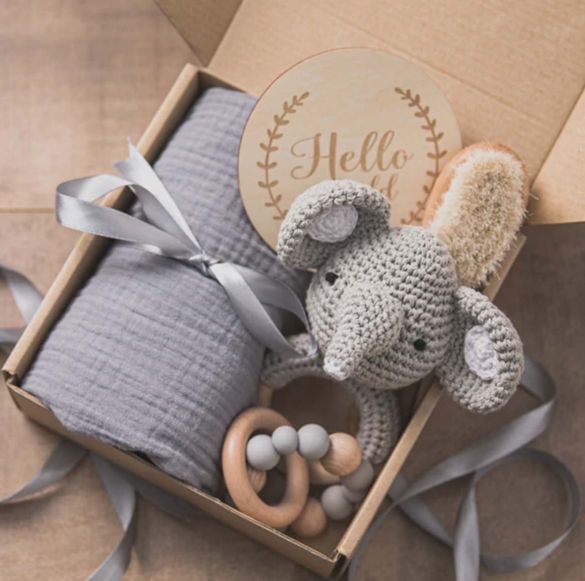 Grey elephant Baby gift set, newborn gift set | Hunny Bubba Kids