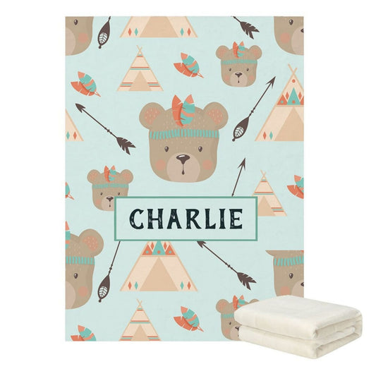 Bubba Personalized Baby Fleece Blankets bear themed with the baby's name Charlie on it