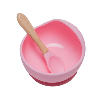 Pink silicone bowl with suction base for baby feeding, tableware | Hunny Bubba Kids 