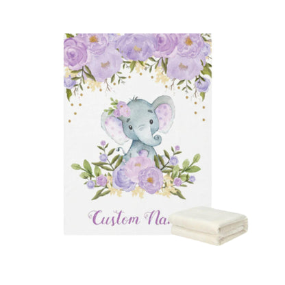 personalized baby fleece blankets with beautiful elephant and flowers for baby girls | Hunny bubba kids