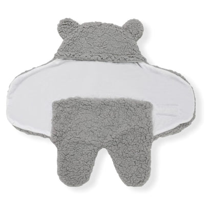 Open view of gray baby sleeping bag and swaddle for winter - hunny bubba kids