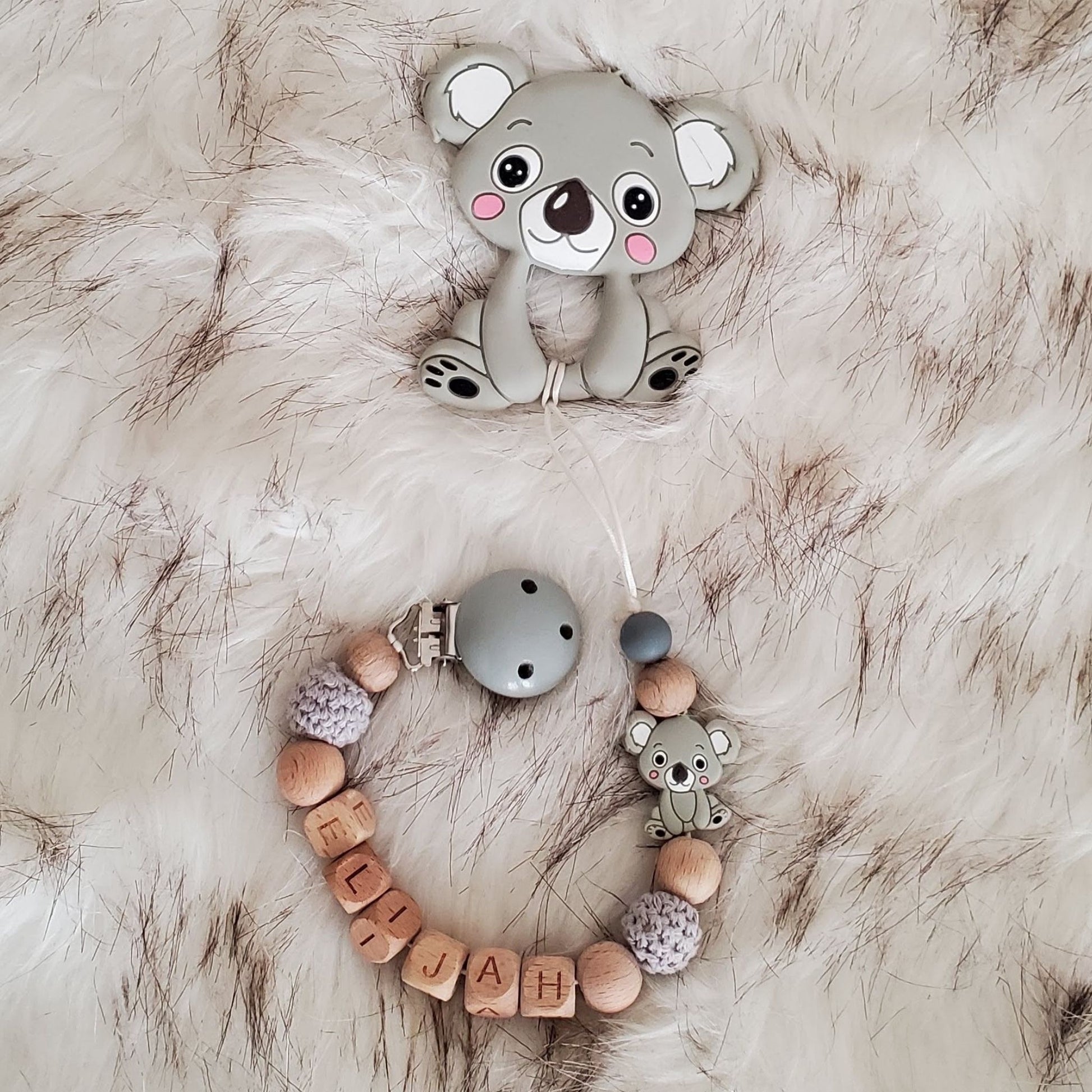 personalized pacifier clip with koala teether for babies- hunny bubba kids