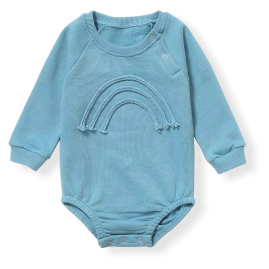Blue newborn and baby onesie with rainbow on chest - hunny bubba kids