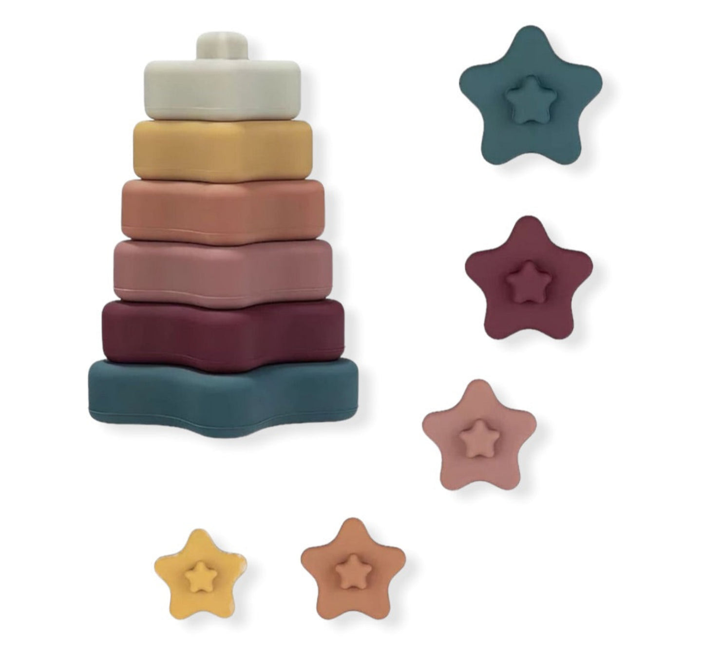 silicone star stacker oy for babies, toddlers and children with beautiful pastel colours - Hunny Bubba Kids 