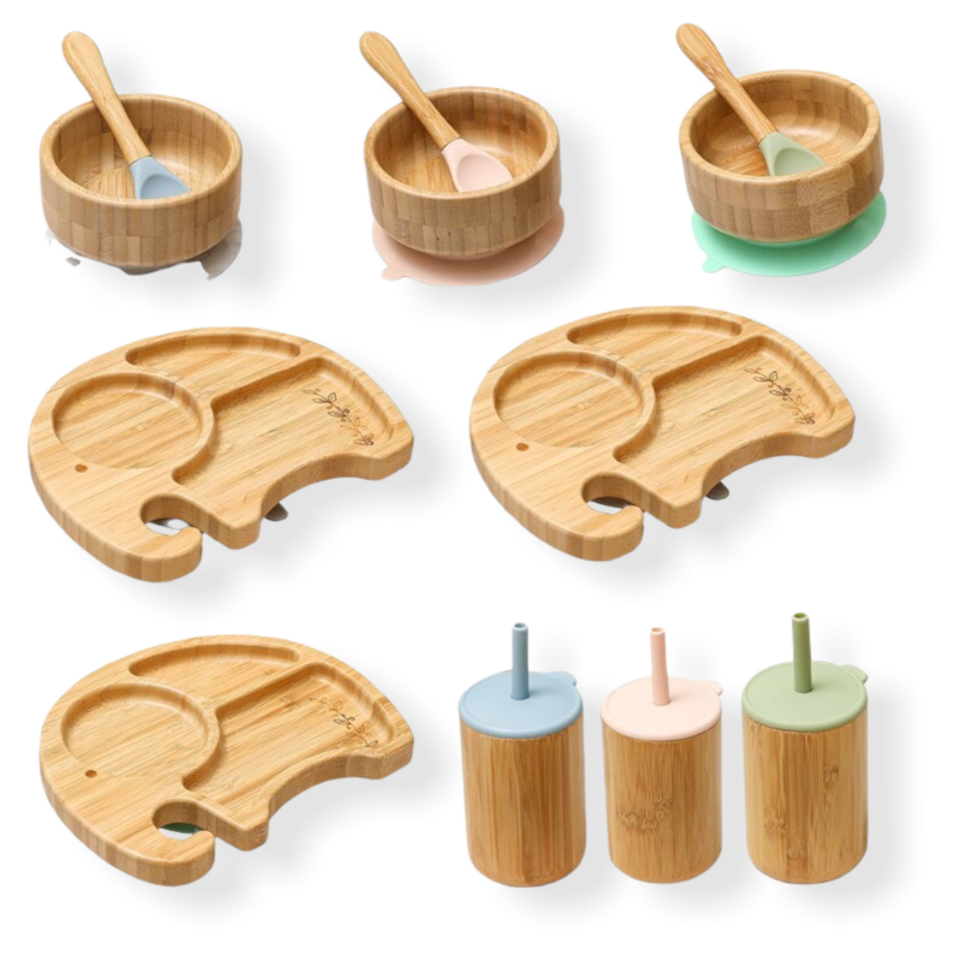 Bamboo Wooden Baby Tableware Set Cups, Dishes, Bamboo Utensil Set