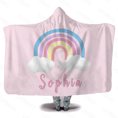 personalized hooded blanket with baby's name in rainbow design - hunny bubba kids