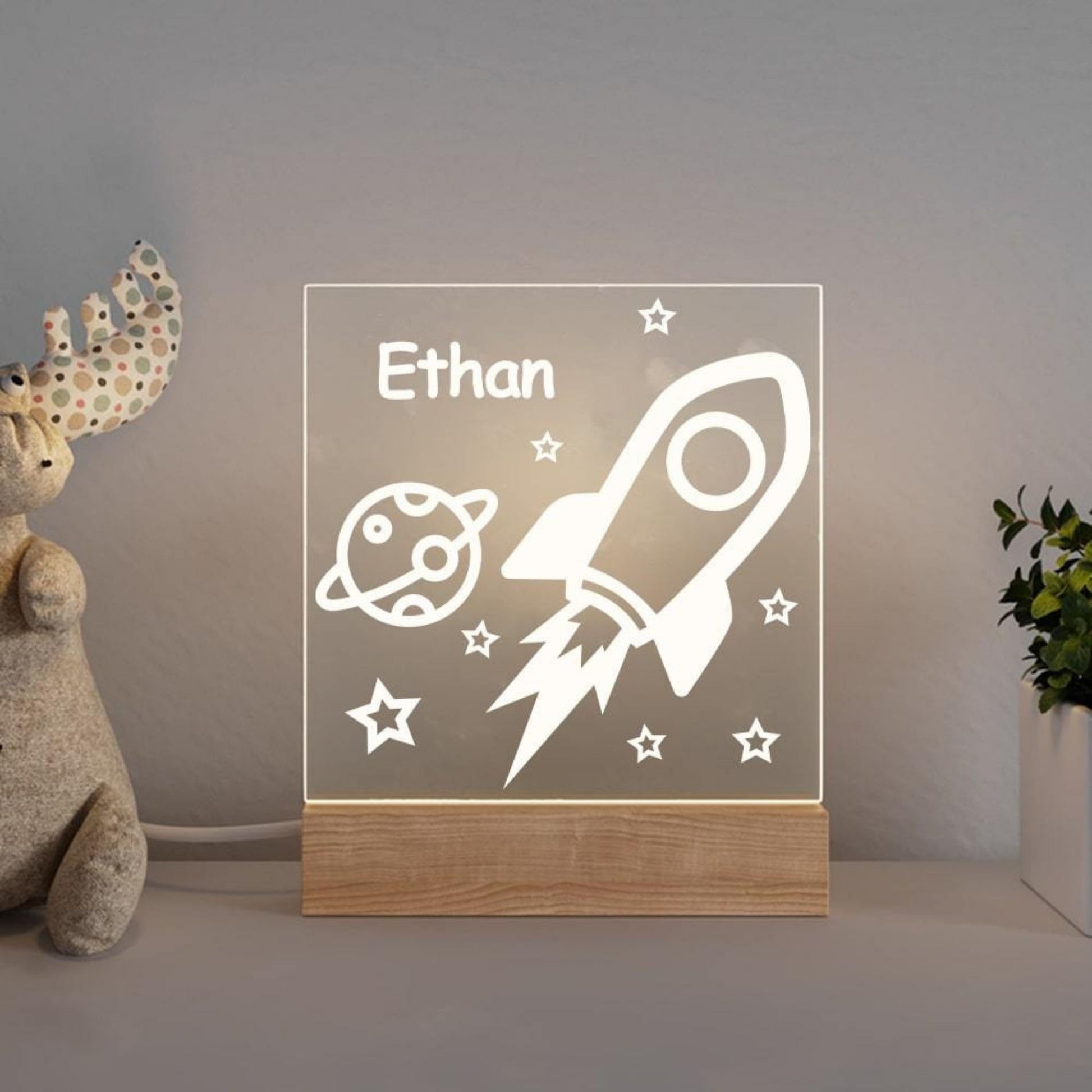 Personalized night light with name for kids nursery | Rocketship night light with name | Hunny Bubba Kids
