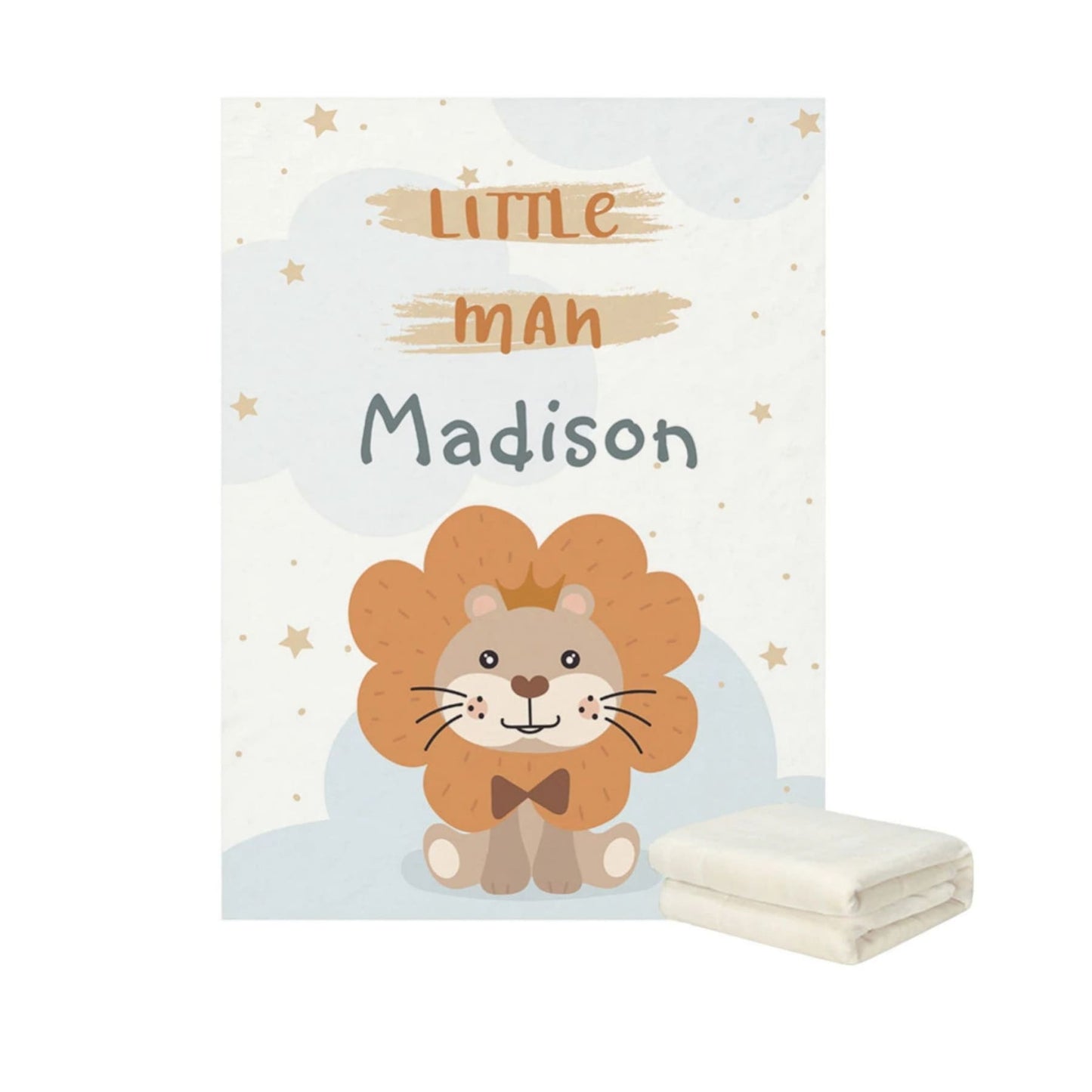 Personalized Baby Fleece Blankets with Cute Graphic with little man baby lion | Hunny 