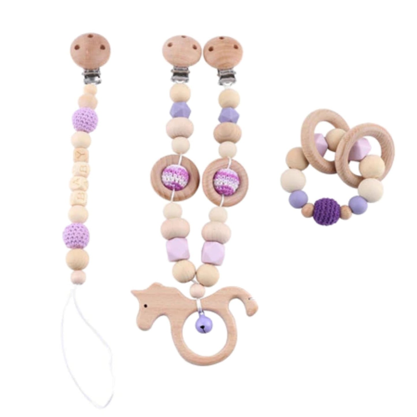 cute baby pacifier clip 3 piece with rattle wooden toys personalized delicate trending baby toys