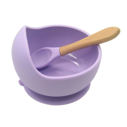 Purple silicone bowl with suction base for baby feeding, tableware | Hunny Bubba Kids 